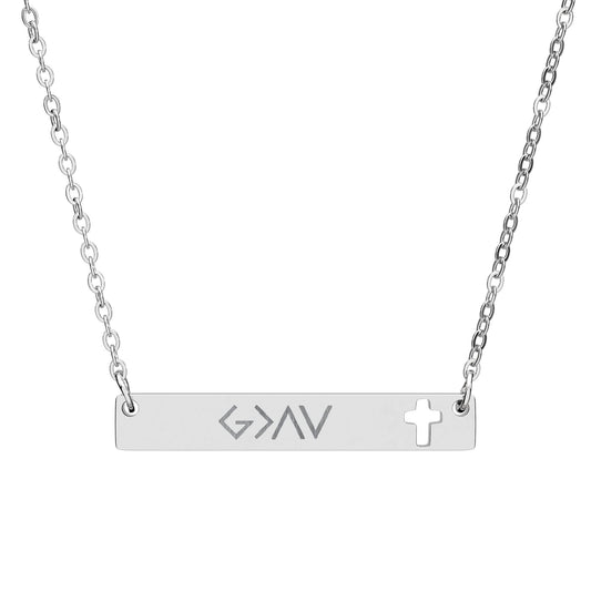 God is Greater than the Highs & Lows Cross Bar Necklace
